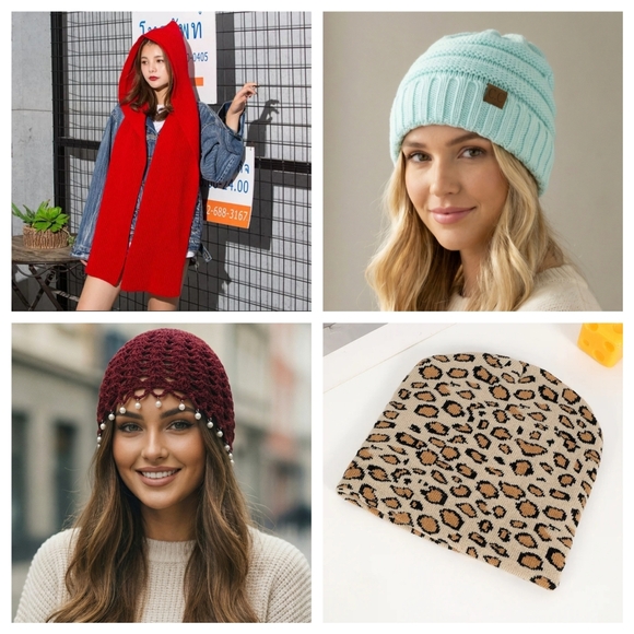 Crochet Beanie Faux Pearl Tassels - Burgundy Tan Cream - Picture 13 of 14